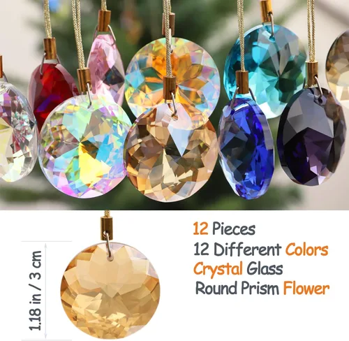 Miniatura 2 de 12 piezas de adornos de bolas de Navidad de cristal de vidrio, 1.18" mini redondas prisma de flores, adorno para colgar para árbol de Navidad