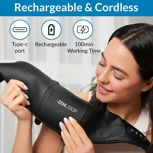 Miniatura 3 de ZENLOOP Masajeador de cuello y hombros ultra cómodo, terapia avanzada de amasado 4D con calor relajante, recargable USB-C, diseño ajustable, uso