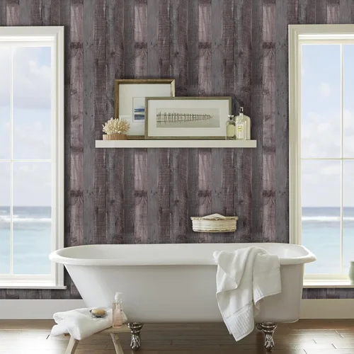 Miniatura 4 de WENMER Papel tapiz de veta de madera rústica marrón gris, 17.71 x 394 pies, despegar y pegar, autoadhesivo, impermeable, fácil de instalar