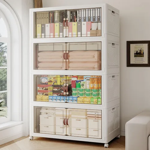 Miniatura 24 de 468QT - Contenedores de almacenamiento apilables extra grandes con tapas, ruedas y puerta, organizadores plegables de armario de 117 galones
