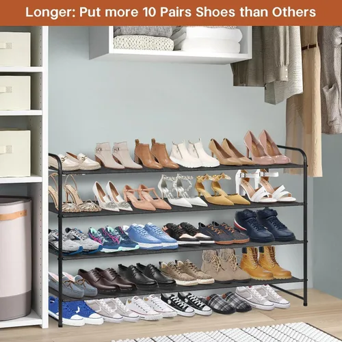 Miniatura 2 de KIMBORA Zapatero largo de 4 niveles para el piso del armario, estante ancho para zapatos, organizador de almacenamiento de 30 pares apilables, Negro