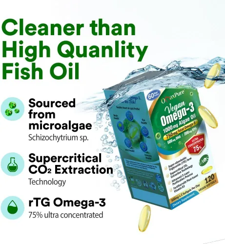 Miniatura 5 de LABO Nutrition OmaxPure - Aceite de algas veganas Omega-3 de 750 mg, suplemento de omega-3 EPA y DHA a base de plantas para la salud del corazón