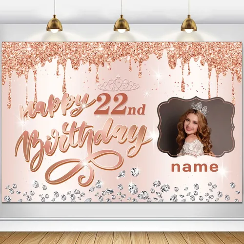 Miniatura 30 de Cartel decorativo personalizable de oro rosa con nombre y foto MGJB-NLK-50