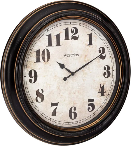 Miniatura 2 de Westclox Reloj de pared grande tradicional – Esfera envejecida vintage de 24 pulgadas que funciona con pilas, agujas de metal, lente de cristal