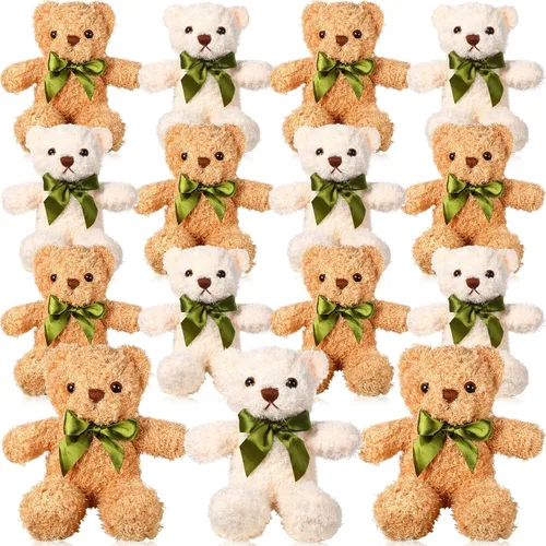 HyDren 15 piezas de osos de peluche de 10 pulgadas, lindo juguete de oso suave con corbata para baby shower, cumpleaños, día de San Valentín, Blanco