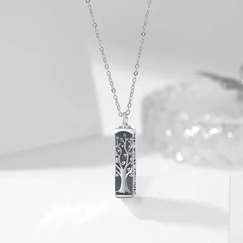 Miniatura 43 de Collar con colgante de urna de cenizas de cremación y árbol de la vida para mujer, plata de ley US1