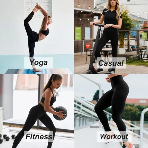 Miniatura 4 de HLTPRO 3 Pack Capri Leggings for Women with Pockets - Black High Waisted Tummy Control Capris Yoga Pants for Workout