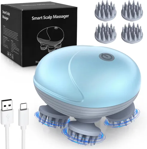 Miniatura 12 de Masajeador portátil mejorado para mascotas, masajeador eléctrico de cuero cabelludo, rascador de cabeza y espalda para aliviar la rigidez y los Verde