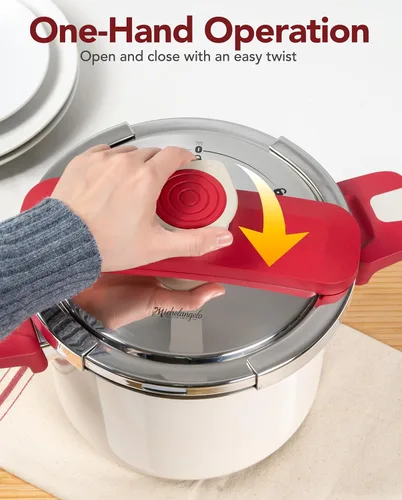 Miniatura 8 de MICHELANGELO Olla a presión para estufa de acero inoxidable, 6.3 cuartos de galón, sistema de bloqueo seguro, tapa de fácil apertura, 2 ajustes