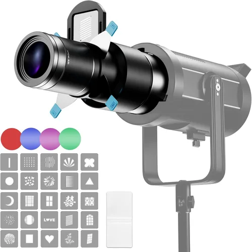 Soonpho Bowens - Kit de montaje óptico Snoot, accesorio de proyección con marco GOBO magnético doble, 25 gobos y 4 filtros de color, para luces LED