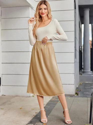 Miniatura 4 de Avidlove, ropa interior, enaguas satinada larga, Snip-it Half Slip, con encaje, lencería para mujer