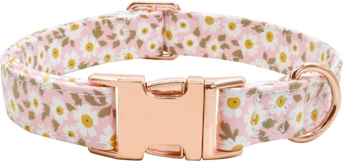 Miniatura 15 de Collar de perro con hebilla de metal, duradero y ajustable, suave para perros pequeños, medianos y grandes 03-flor5