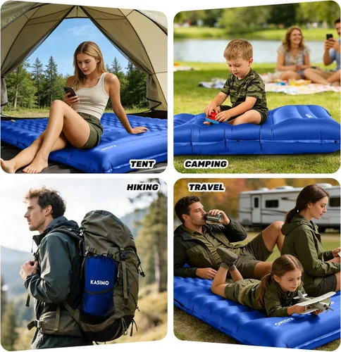 Miniatura 8 de KASIMO Colchoneta de dormir ultra gruesa de 6 pulgadas con almohada y bomba de pie integrada, almohadilla inflable ultraligera para mochileros