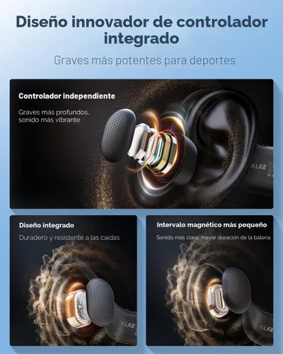Miniatura 4 de Auriculares de conducción ósea de oído abierto, IP66 impermeable, auriculares con transductor integrado para correr con modo dual, luz de seguridad