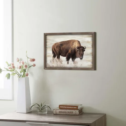 Miniatura 5 de Arte de pared enmarcado de bisonte americano, imagen rústica de vida silvestre, animales pintados, impresiones de búfalo, ilustraciones de madera