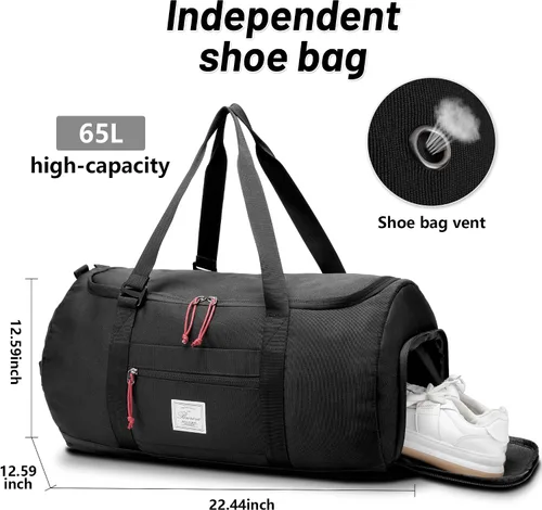 Miniatura 2 de Bolsa de viaje para hombre, 65 L, tamaño mediano, bolsa de viaje para fin de semana durante la noche con bolsillo húmedo y compartimento