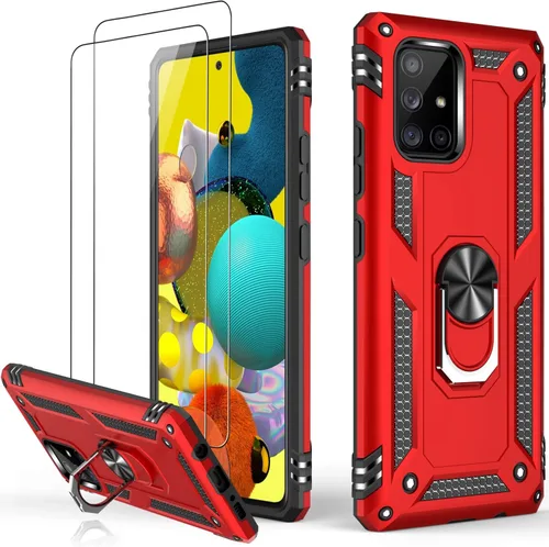 Miniatura 44 de LUMARKE Funda para Galaxy A51 4G con protector de pantalla, supera los 16 pies, probada en caídas, de grado militar, con soporte de anillo Rojo