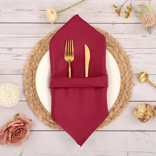 Miniatura 2 de 50 servilletas de tela de satén color burdeos, servilletas cuadradas de 20 x 20 pulgadas, servilletas de mesa de tela suave y lisa, servilletas