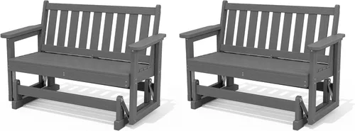 Miniatura 20 de SERWALL Silla Mecedora Deslizante para Exteriores, HDPE Resistente a Todo Clima, Sofá Biplaza para 2 Personas, Banco Mecedor para Exteriores con Gris