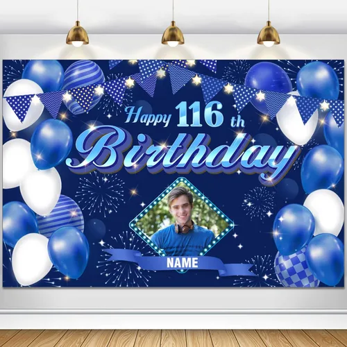 Miniatura 70 de Dicodes Fondo de decoración de feliz cumpleaños número 100 color azul marino personalizado, cartel con purpurina, pancarta, suministros