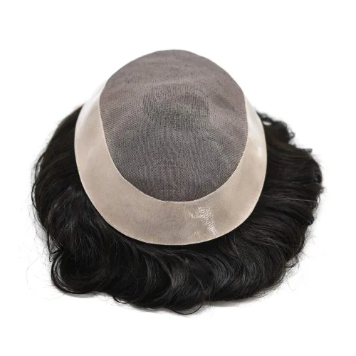 Miniatura 7 de Toupee - Pieza de cabello humano real para hombre, sistema de reemplazo de cabello para hombre, postizo fino mono con revestimiento de poliéster 1#
