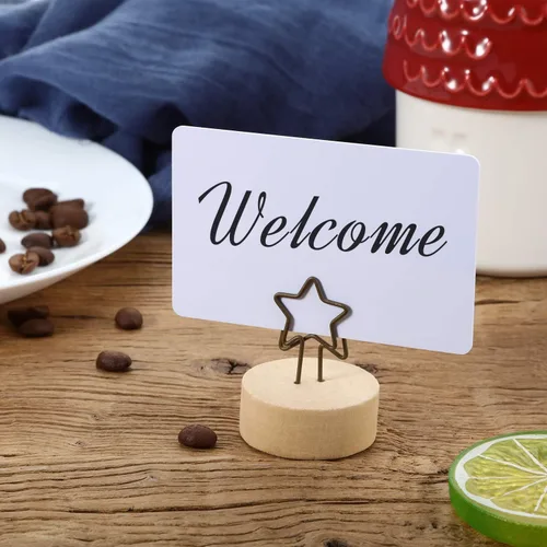 Miniatura 2 de Yaomiao Paquete de 15 portatarjetas de madera con base de madera, alambre de hierro rústico, soporte para púas de fotos, soporte para decoración