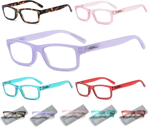 Miniatura 7 de Paquete de 5 lentes de lectura con bloqueo de luz azul para mujeres y hombres, lentes de computadora antirrayos azules con radiación deslumbrante, A