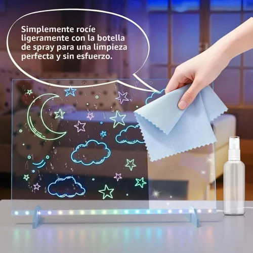 Miniatura 3 de Tablero de dibujo LED con 8 colores, pizarra acrílica de borrado en seco de 13 x 10 pulgadas con 13 efectos de luz, tablero de garabatos brillantes