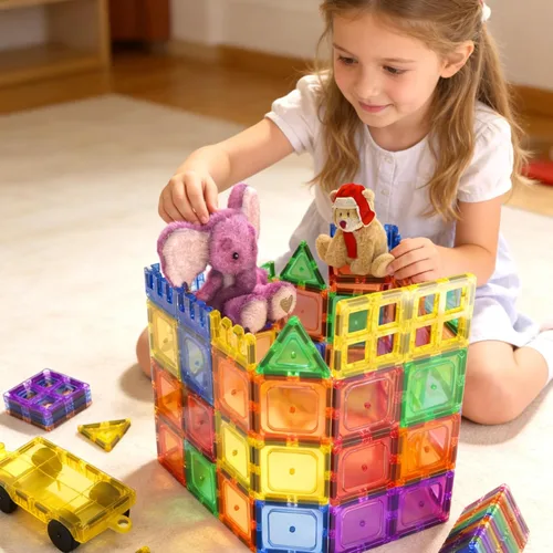 Miniatura 7 de Coodoo 60 PIEZAS Bloques Magnéticos de Construcción para Niños Juguetes STEM Bloques Magnéticos Juguetes Sensoriales Juegos para Niños Imán Juego