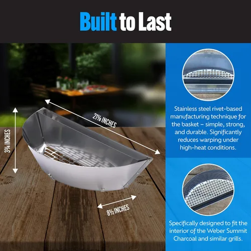 Miniatura 5 de SnS Grills Slow 'N Sear Insertos de carbón para cocción a baja y lenta y alta temperatura, accesorios patentados de acero inoxidable para parrillas