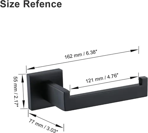 Miniatura 6 de TQKAG Soporte de papel higiénico negro mate SUS304 de acero inoxidable, moderno soporte de rollo de papel higiénico cuadrado para montaje en pared