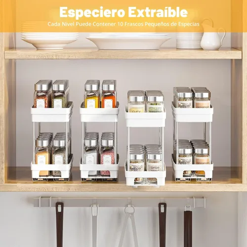 Miniatura 8 de Organizador de especias extraíble para gabinete, 3 paquetes de organizadores de especias deslizantes, organizadores de gabinete de especias