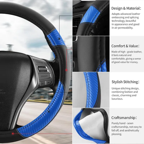 Miniatura 7 de Funda antideslizante de piel de napa para volante de automóvil, accesorios universales para automóvil para mujeres y hombres, apto para SUV de 14