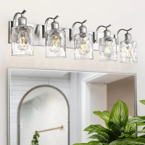 Miniatura 18 de Lámpara de tocador de baño de 3 luces, aplique de pared de níquel cepillado, lámpara de baño moderna con vidrio transparente, VL01BN-3 Níquel