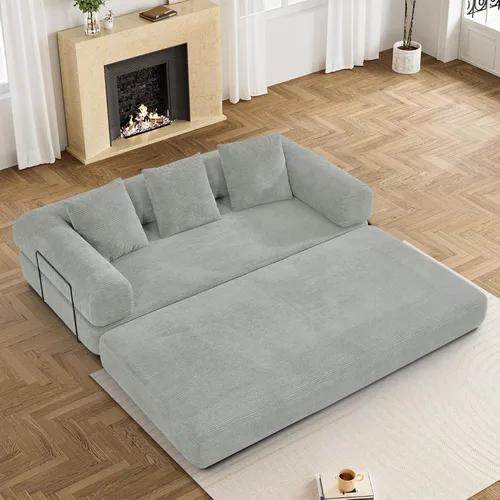 Miniatura 13 de DAMAIFROM Sofá cama convertible con almohada cilíndrica, sofá cama plegable de pana con marco de forma fija, sofá modular de suelo para sala de Beige
