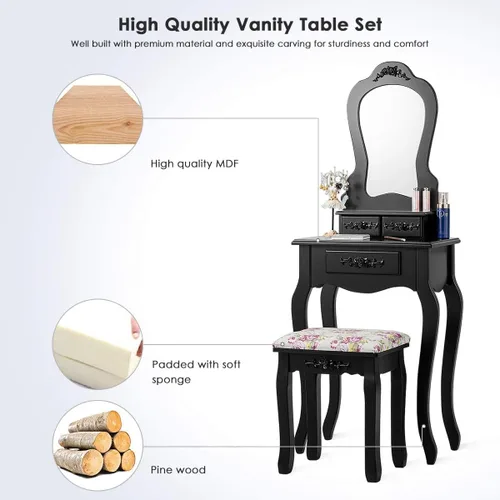 Miniatura 5 de LDAILY Juego de mesa de tocador con taburete acolchado, mesa de maquillaje con espejo transparente y 3 cajones de almacenamiento, escritorio