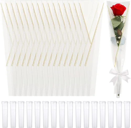 Thenshop Juego de 400 bolsas de flores de San Valentín a granel con mangas de rosas individuales, 200 bolsas de ramo de flores individuales, 200