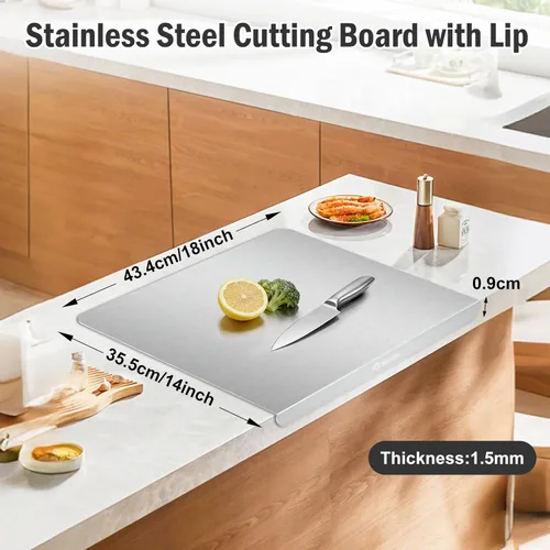 Miniatura 2 de Tabla de cortar de acero inoxidable con labio, tabla de cortar de metal grande con borde de encimera, apta para lavavajillas, tabla de pastelería