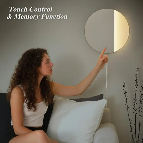 Miniatura 2 de ONEWISH Aplique de pared LED, lámpara de pared con espejo regulable, luces de pared redondas de 16.93 pulgadas para dormitorio con función