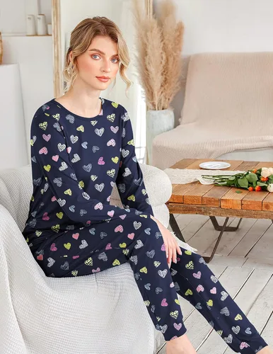 Miniatura 79 de Ekouaer Conjunto de pijama de manga larga para mujer, ropa de dormir suave con cuello redondo y bolsillos