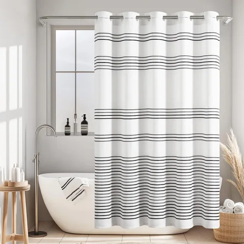 Miniatura 26 de JINCHAN Cortina de ducha de rayas en negro, gris y blanco, cortina de ducha moderna impermeable de tela estética abstracta para baño, spa, hotel