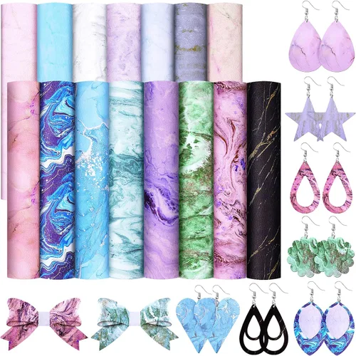 Honoson 15 piezas de cuero sintético de verano de 8.3 x 6.3 pulgadas, hojas de tela colorida para aretes, suministros de decoración de manualidades,