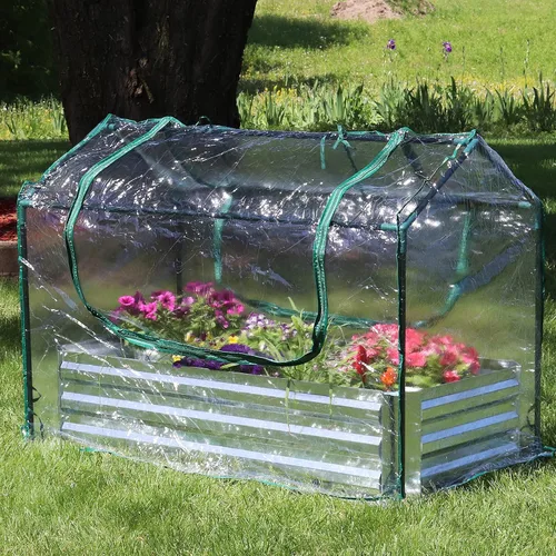 Miniatura 4 de Sunnydaze - Cama de jardín elevada de acero con mini invernadero, kit de invernadero para exteriores, 2 puertas con cremallera, transparente, 4 x 2