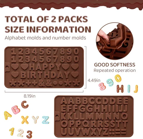 Miniatura 7 de 2 moldes de silicona para chocolate, moldes de letras de números, moldes reutilizables para dulces con símbolos de decoración de feliz cumpleaños