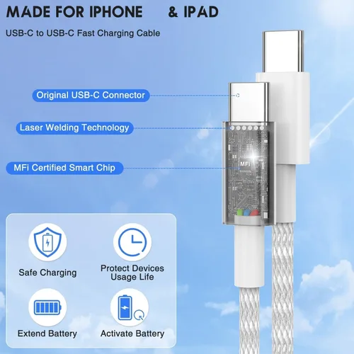 Miniatura 4 de Cargador para iPhone 17 Pro Max de carga rápida, adaptador de corriente dinámica de 40 W con cable USB-C de 60 W tejido máximo de 6 pies