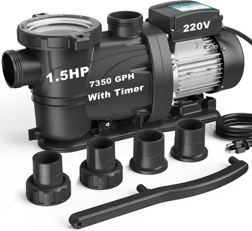 Miniatura 11 de Bomba de Piscina para Dentro y Sobre el Suelo, Autocebante de Alto Flujo (con Temporizador, 1.5HP, 7350 GPH, 115V)