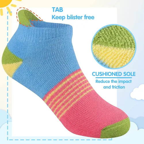 Miniatura 2 de Comfoex Calcetines para niñas de 4-6, 6-8, 8-10 años, calcetines cortos de algodón atléticos con suela acolchada, 6 pares