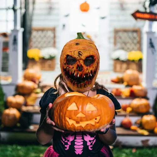 Miniatura 2 de Máscara de calabaza de Halloween, máscara de monstruo de calabaza aterradora, máscara de látex de cabeza completa espeluznante para fiesta
