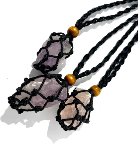 Miniatura 6 de Portadores de Cristal de Cordón de Collar Negro Extra Súper Grande Hechos a Mano Jaula de Cuarzo, Pulsera DIY Fabricación de Joyas Cuentas de Madera