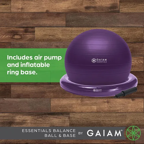 Miniatura 5 de Kit de pelota de equilibrio y base Gaiam Essentials, silla de pelota de yoga de 65 cm, pelota de ejercicio con base de anillo inflable